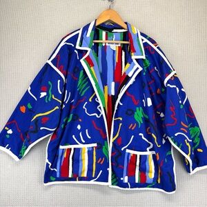 Vtg Linda Bach For Richard James Colorful Reversible Blazer Jacket 90s O/S Rare